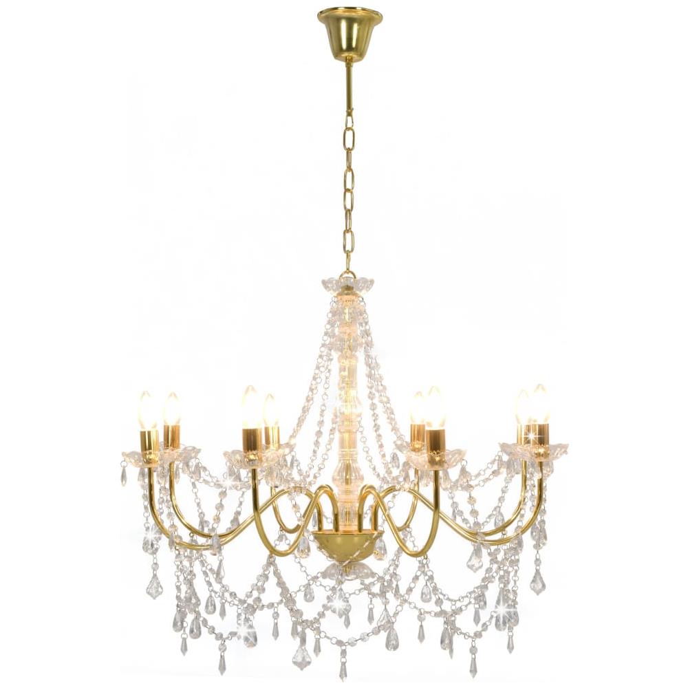 Lampadario Con Perline Dorato 8 Lampadine E14 - Foto 7