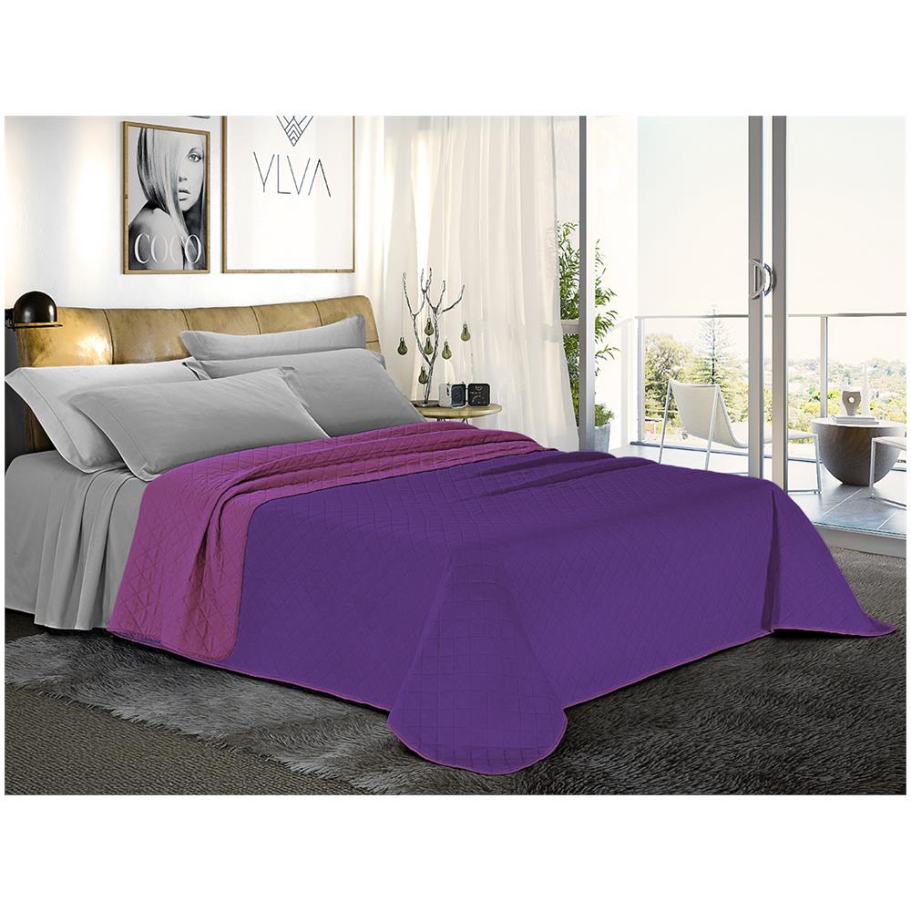 Trapuntino Copriletto Bicolor Double Face - Singolo 170x280 Cm Lilla / melanzana - Foto 2