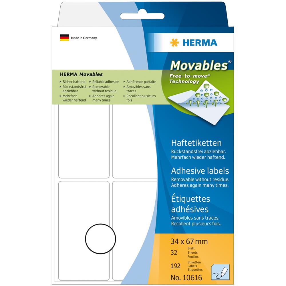 Adhesive labels white Movables 34x67 192 St. , Bianco, 3,4 cm, 6,7 cm - Foto 1