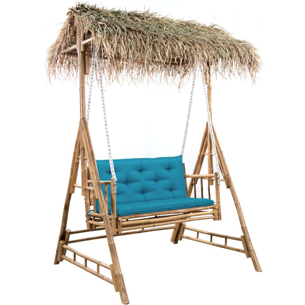 Dondolo Da Giardino 2 Posti Cuscini Foglie Di Palma 202cm Bamb - Foto 1