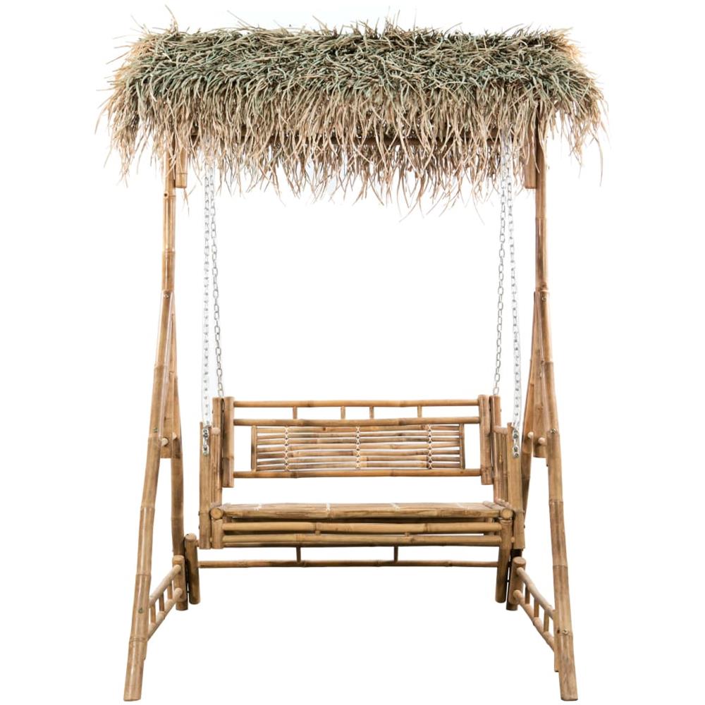 Dondolo Da Giardino 2 Posti Cuscini Foglie Di Palma 202cm Bamb - Foto 3