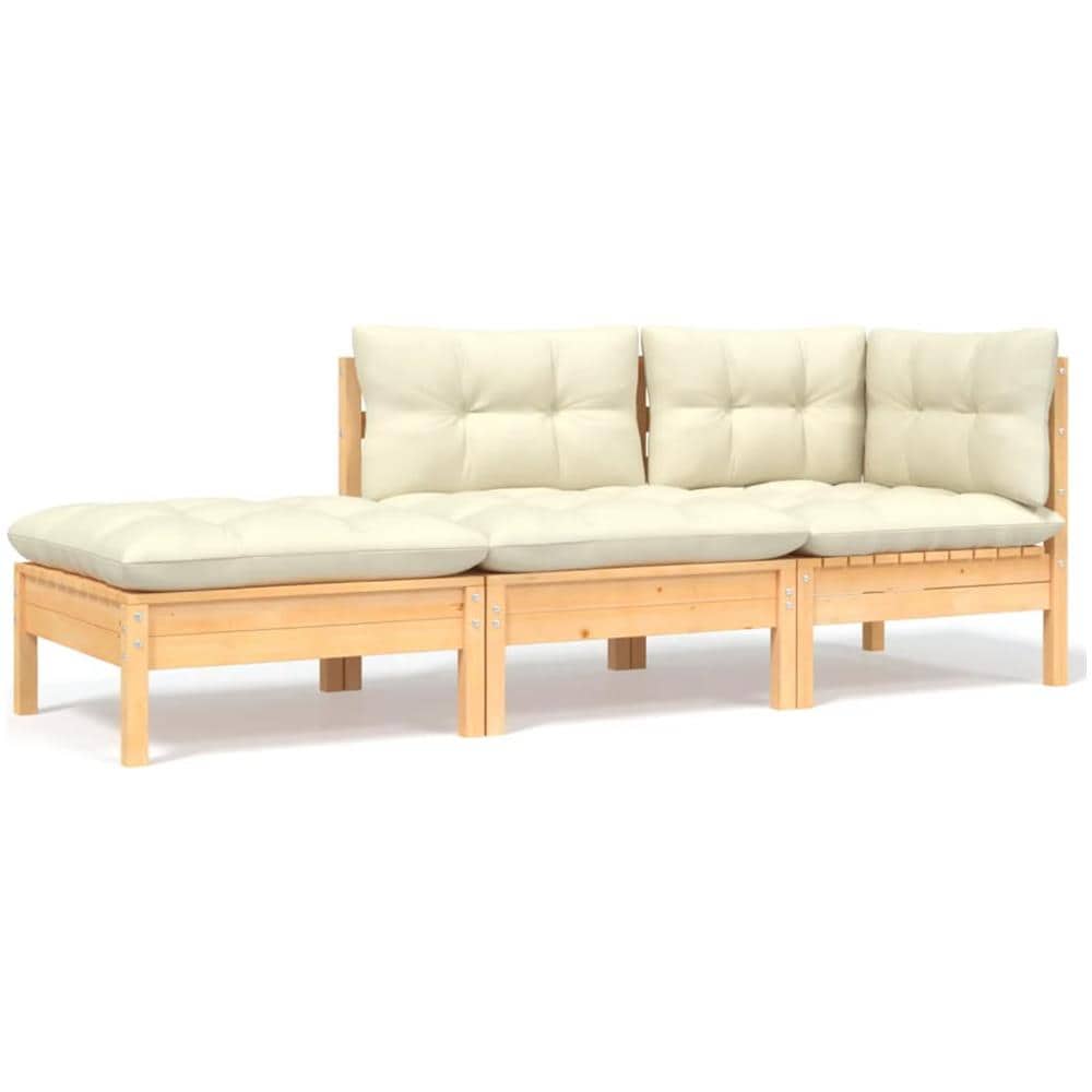 Set Divani da Giardino 3 pz con Cuscini Crema Massello di Pino - Foto 1