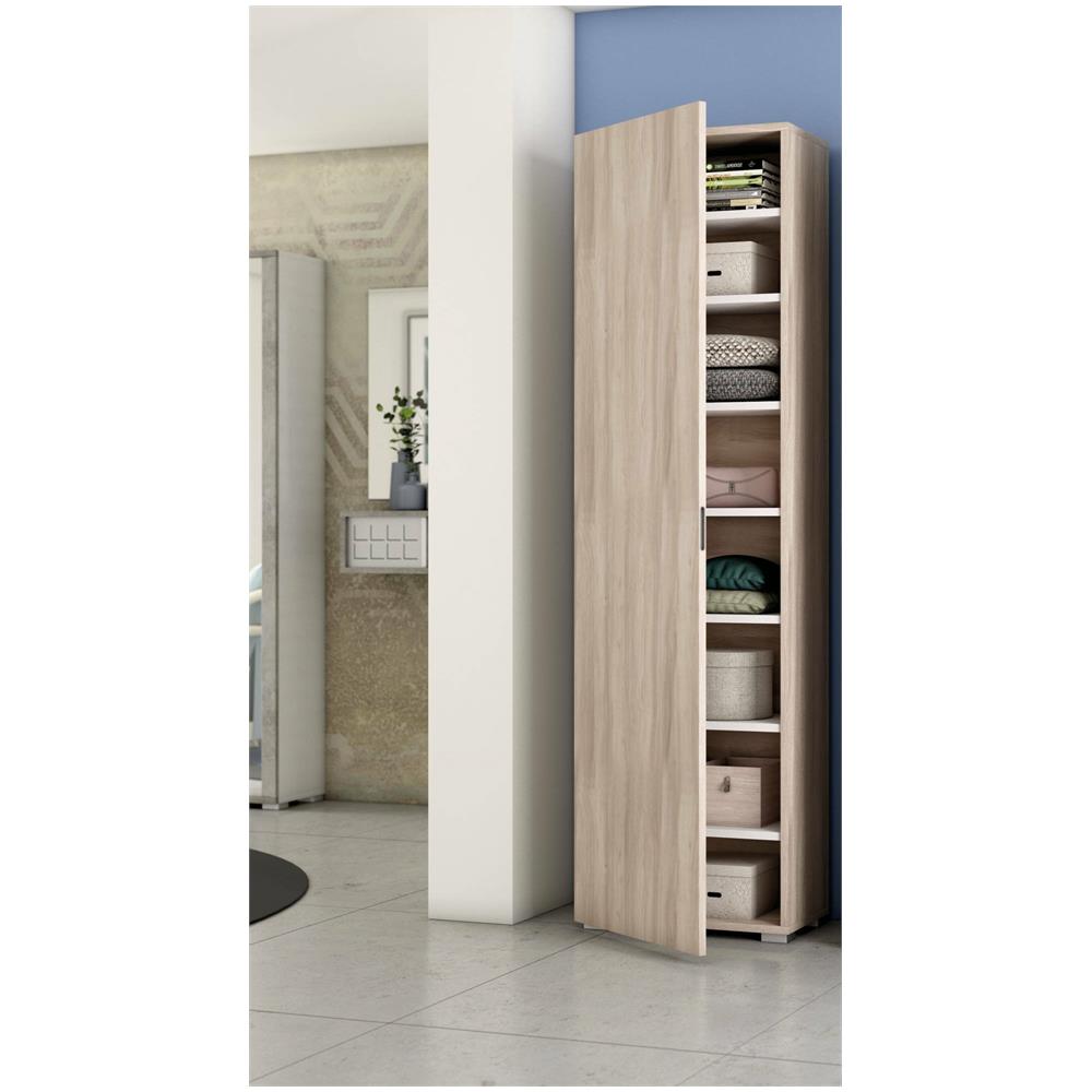 Armadio Multiuso Fiordaliso, Mobile Lineare A 1 Anta E 7 Ripiani, Colonna Da Ingresso O Bagno, Scarpiera Moderna, 100% Made In Italy, 50x30h182 Cm, Olmo - Foto 1