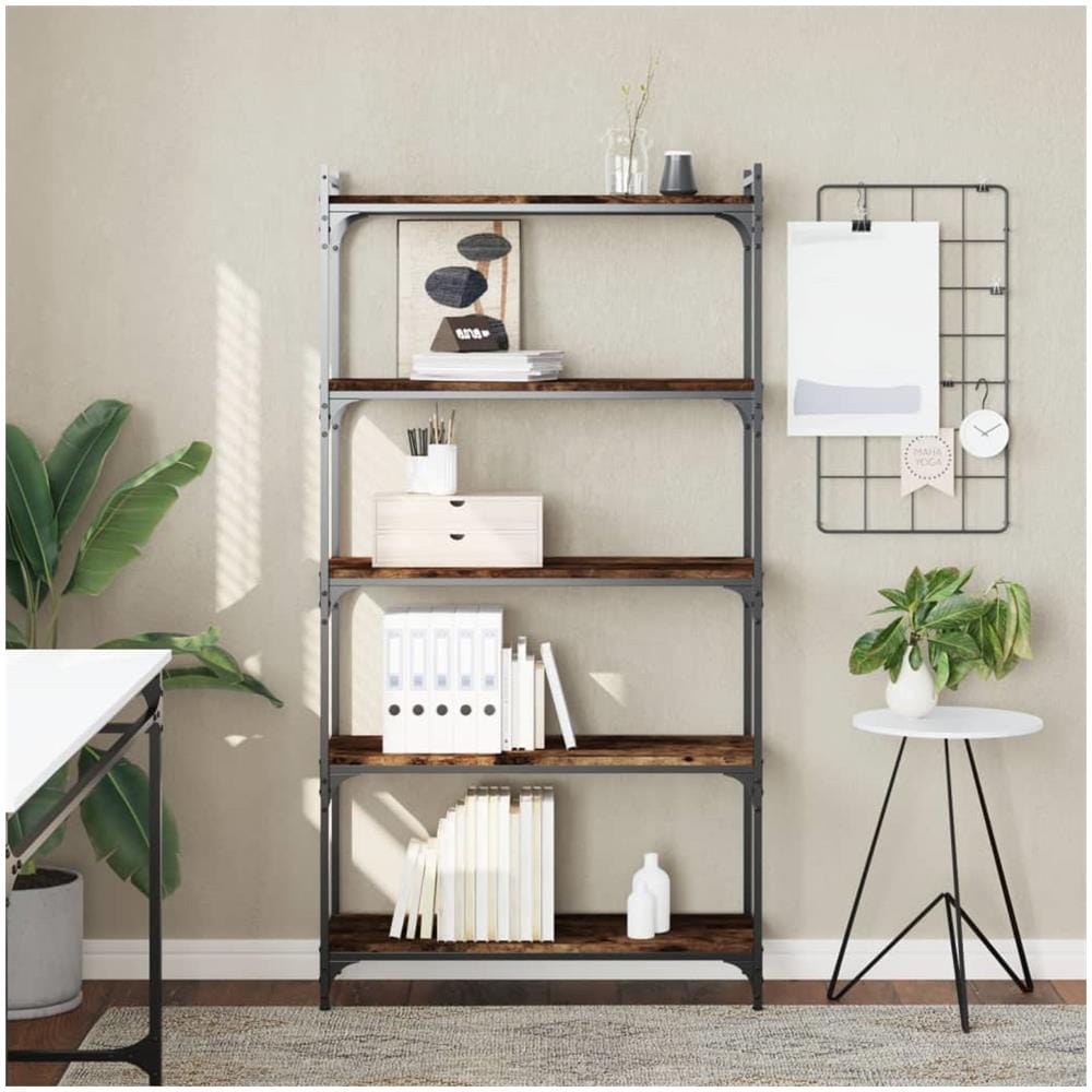 Libreria A 5 Ripiani Rovere Fumo 80x30x154 Cm Legno Multistrato - Foto 1