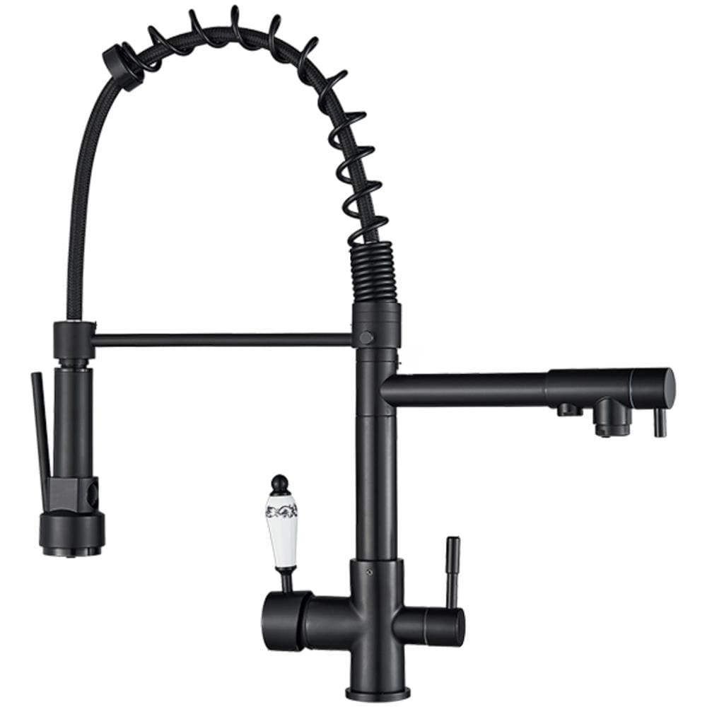 Rubinetto per lavello da cucina, Blackswan, tipo M12 con uscita acqua purificata, modello nero, ceramica bianca con stampa, misura 52 cm - Foto 1