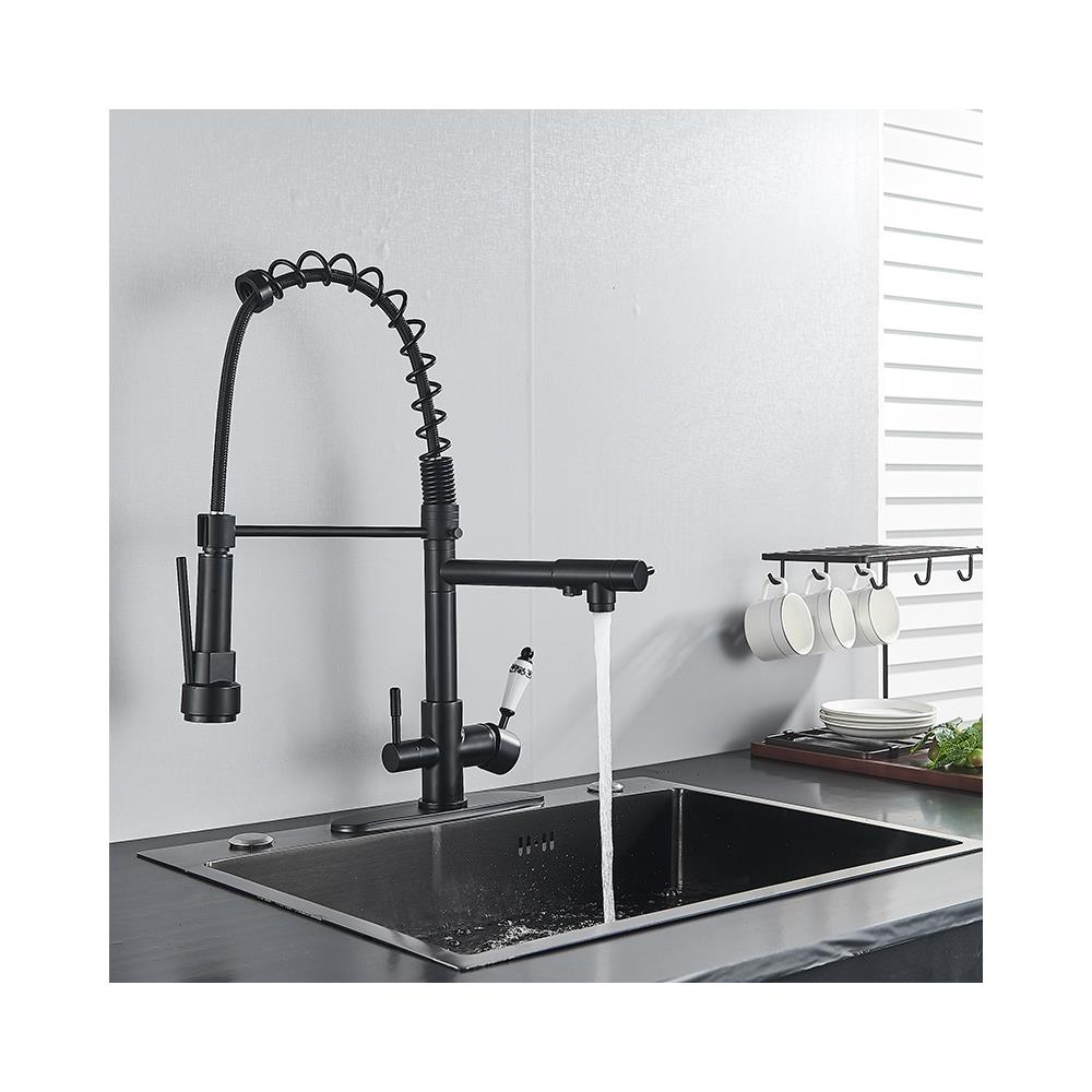 Rubinetto per lavello da cucina, Blackswan, tipo M12 con uscita acqua purificata, modello nero, ceramica bianca con stampa, misura 52 cm - Foto 2