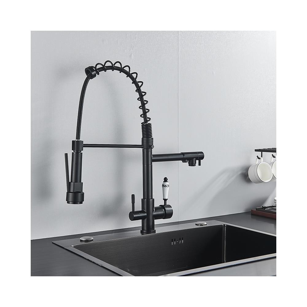 Rubinetto per lavello da cucina, Blackswan, tipo M12 con uscita acqua purificata, modello nero, ceramica bianca con stampa, misura 52 cm - Foto 4
