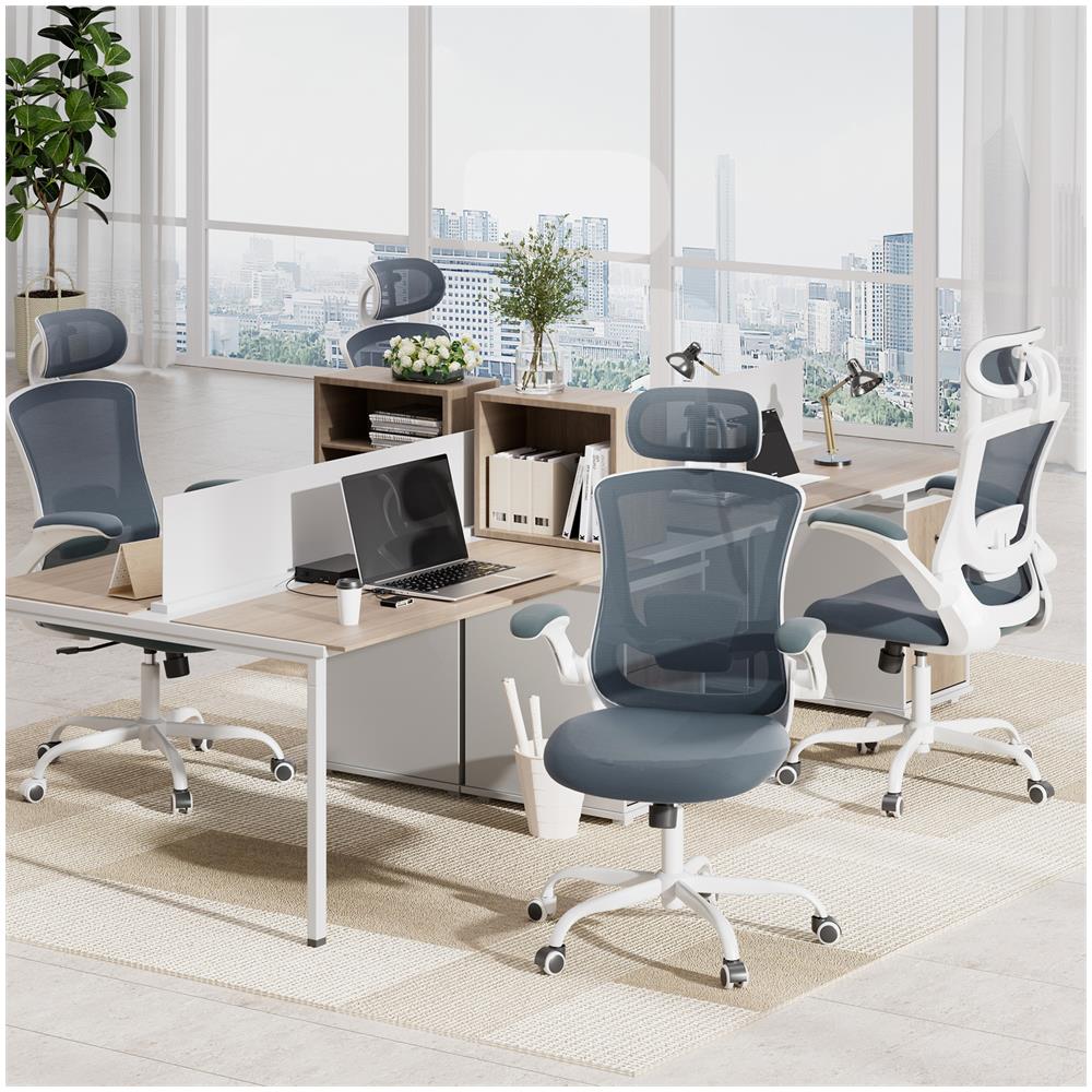 Sedia Da Ufficio - Sedia Ergonomica Con Poggiatesta, Supporto Lombare, Braccioli Ripiegabili E Funzione Dondolo 140°, Colore Grigio - Foto 8