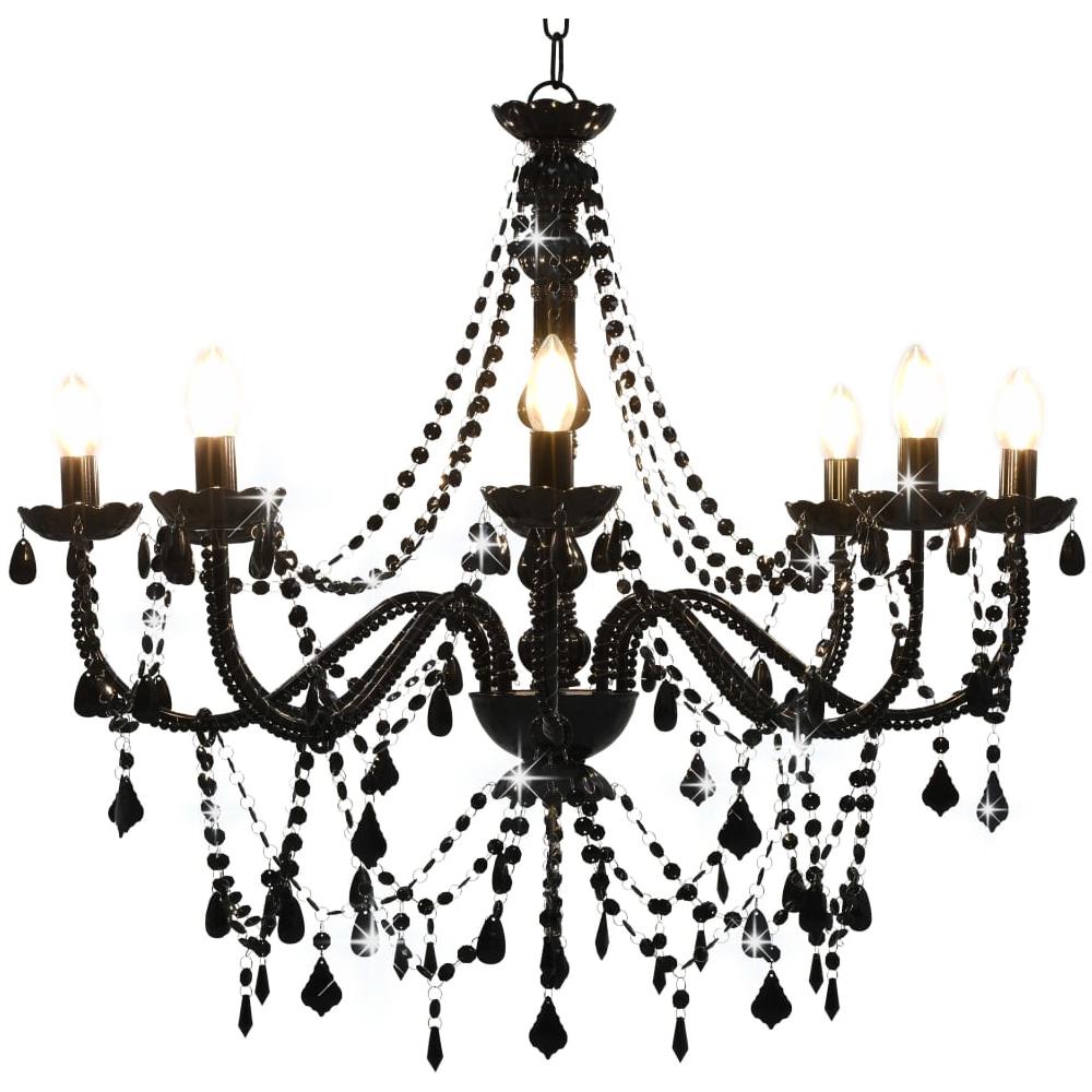 Lampadario Con Perline Nero 8 Lampadine E14 - Foto 1