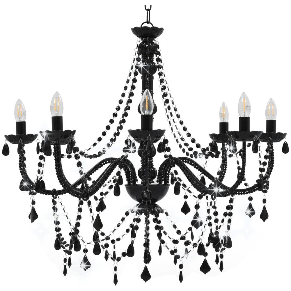 Lampadario Con Perline Nero 8 Lampadine E14 - Foto 2