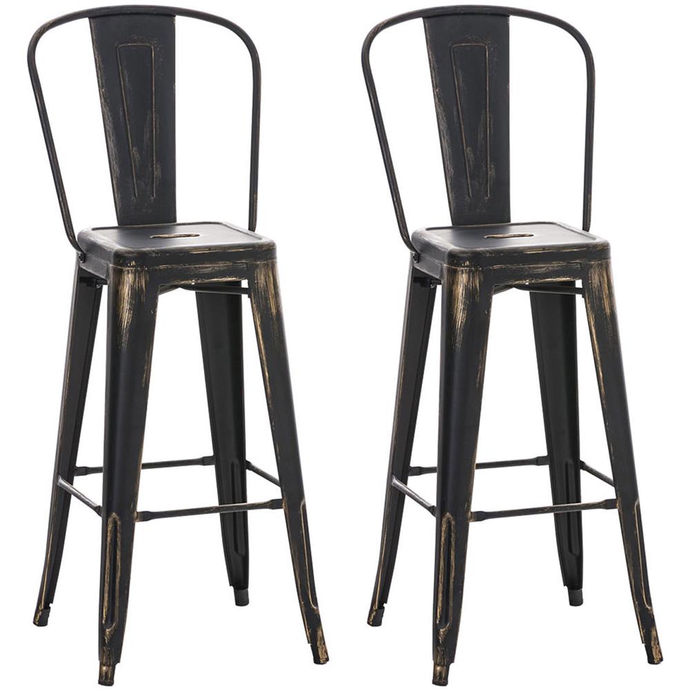 Set 2 Sgabelli Con Schienale Aiden In Metallo - Coppia Sedie Sgabelli Cucina Industriali Verniciati A Polvere Con Poggiapiedi - H77CM Nero-Oro - Foto 4