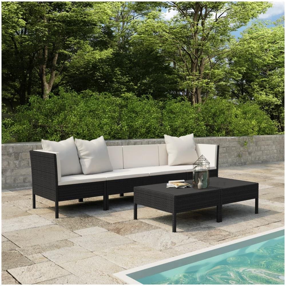 Set Divani Da Giardino 9 Pz Con Cuscini In Polyrattan Nero - Foto 1
