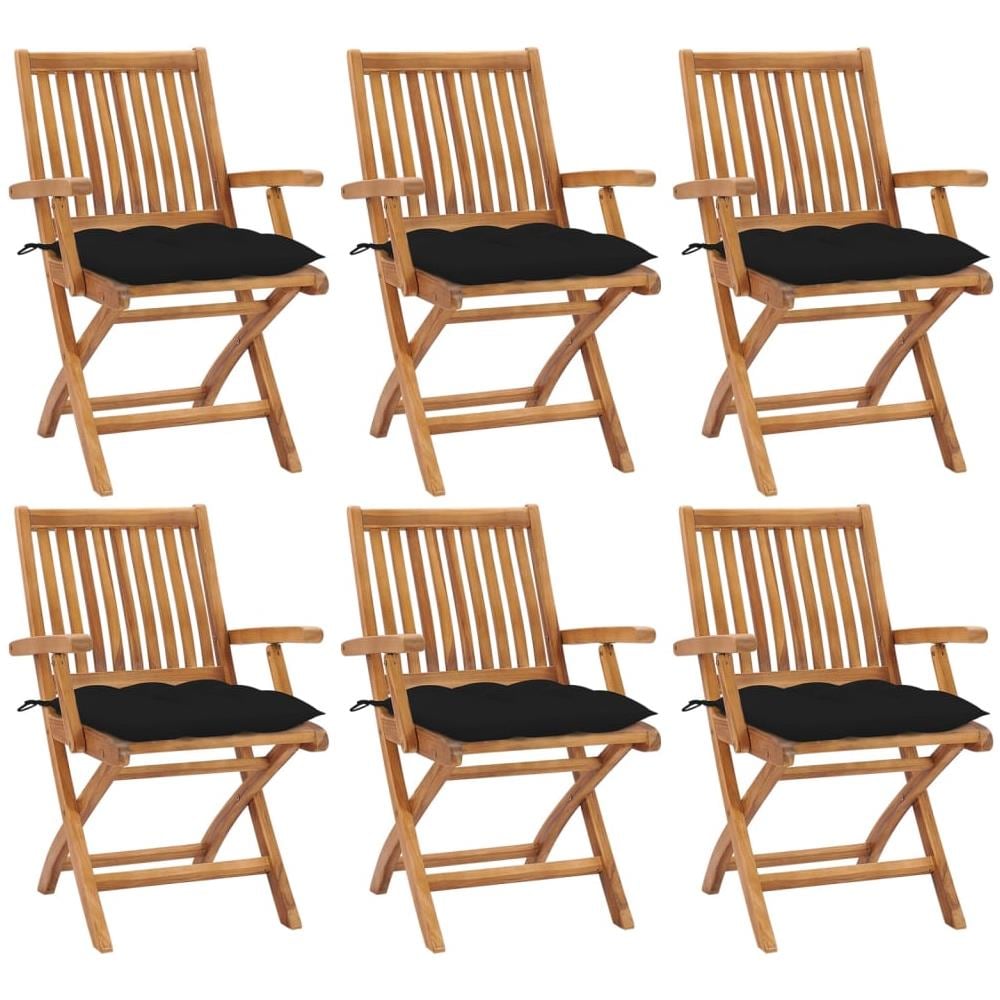 Sedie da Giardino Pieghevoli con Cuscini 6 pz Massello di Teak - Foto 1