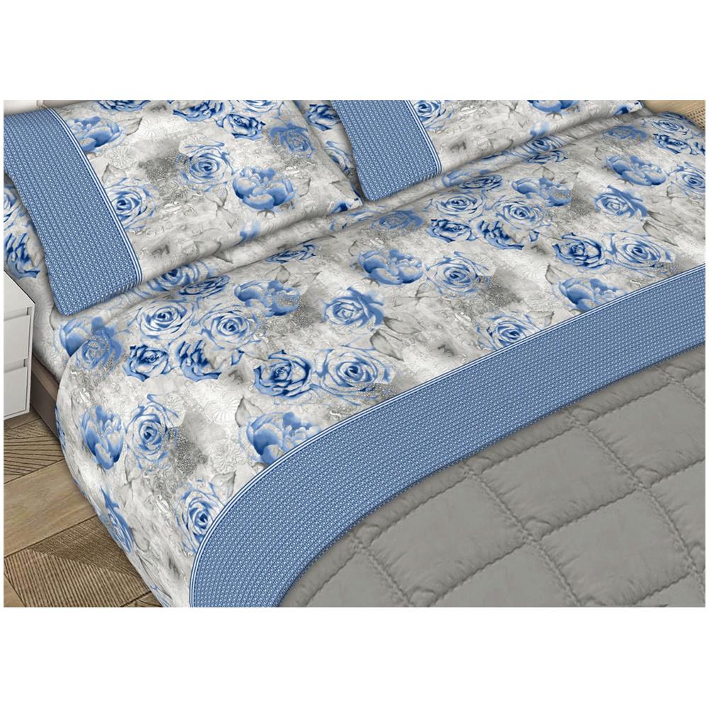 Completo Lenzuola Letto Matrimoniale 100% Cotone Made Italy Dis. Sonia Cn 2 Piazze Azzurro - Foto 2