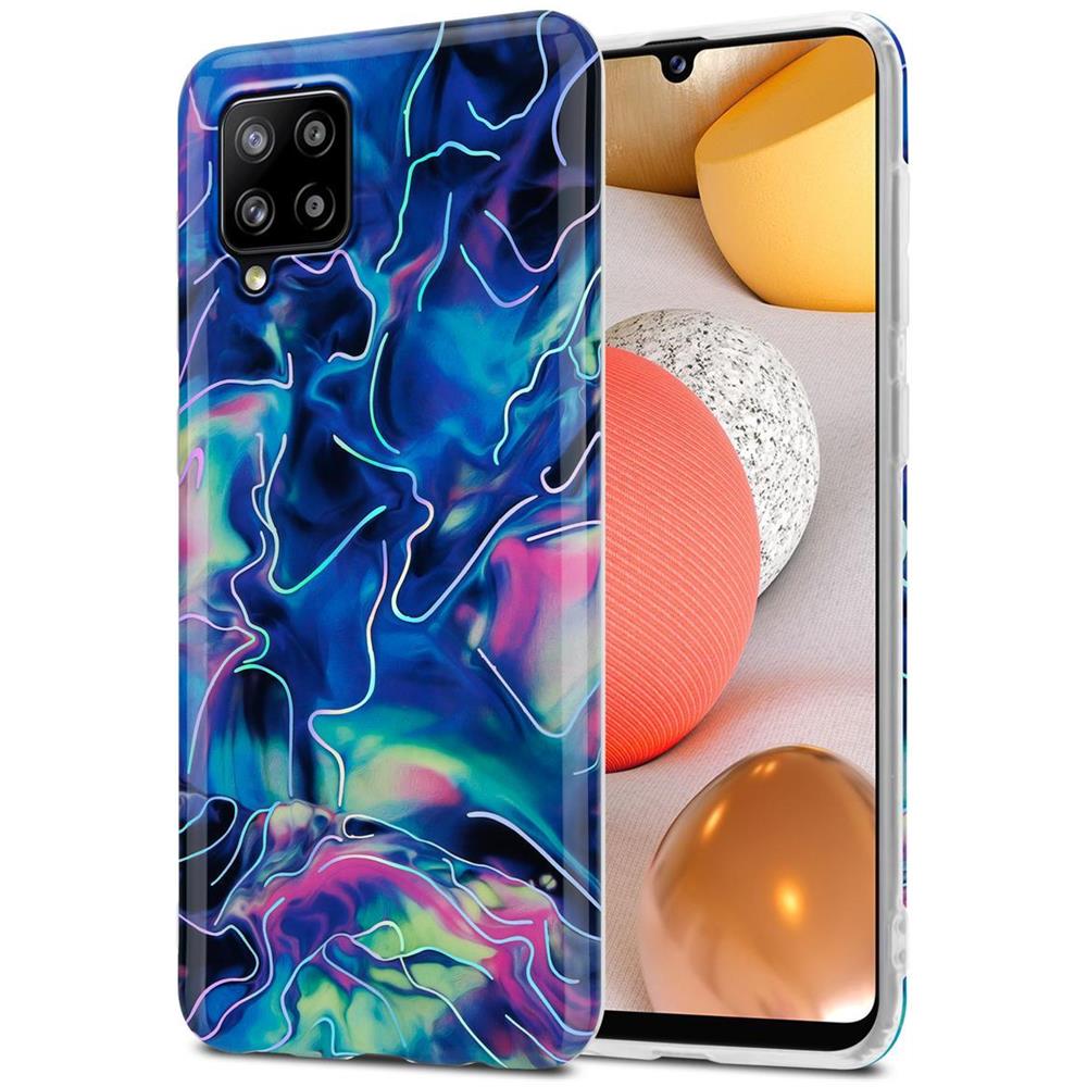 Custodia Compatibile Con Samsung Galaxy A42 In Marmo Rosa Blu No. 17 - Coperchio Protettivo In Silicone Tpu Con Motivo A Mosaico - Foto 1