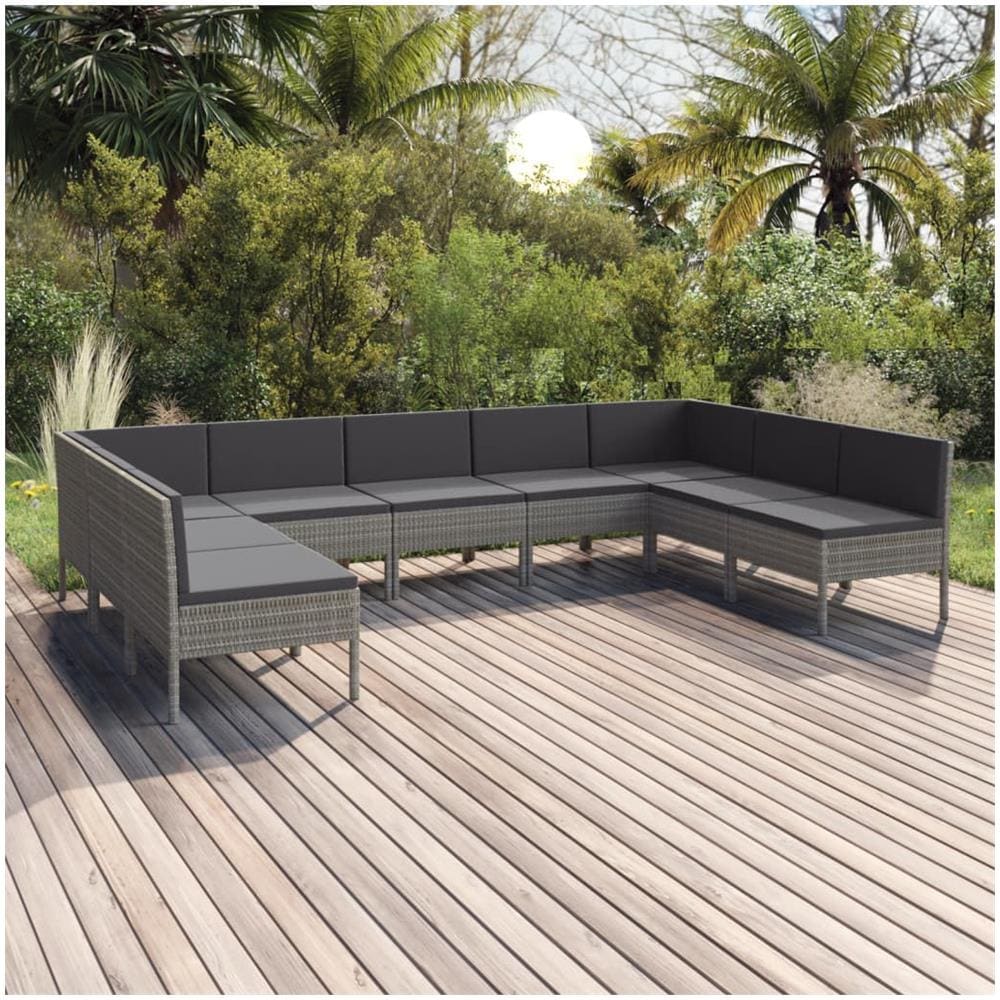 Set Divani Da Giardino 9 Pz Con Cuscini In Polyrattan Grigio - Foto 1