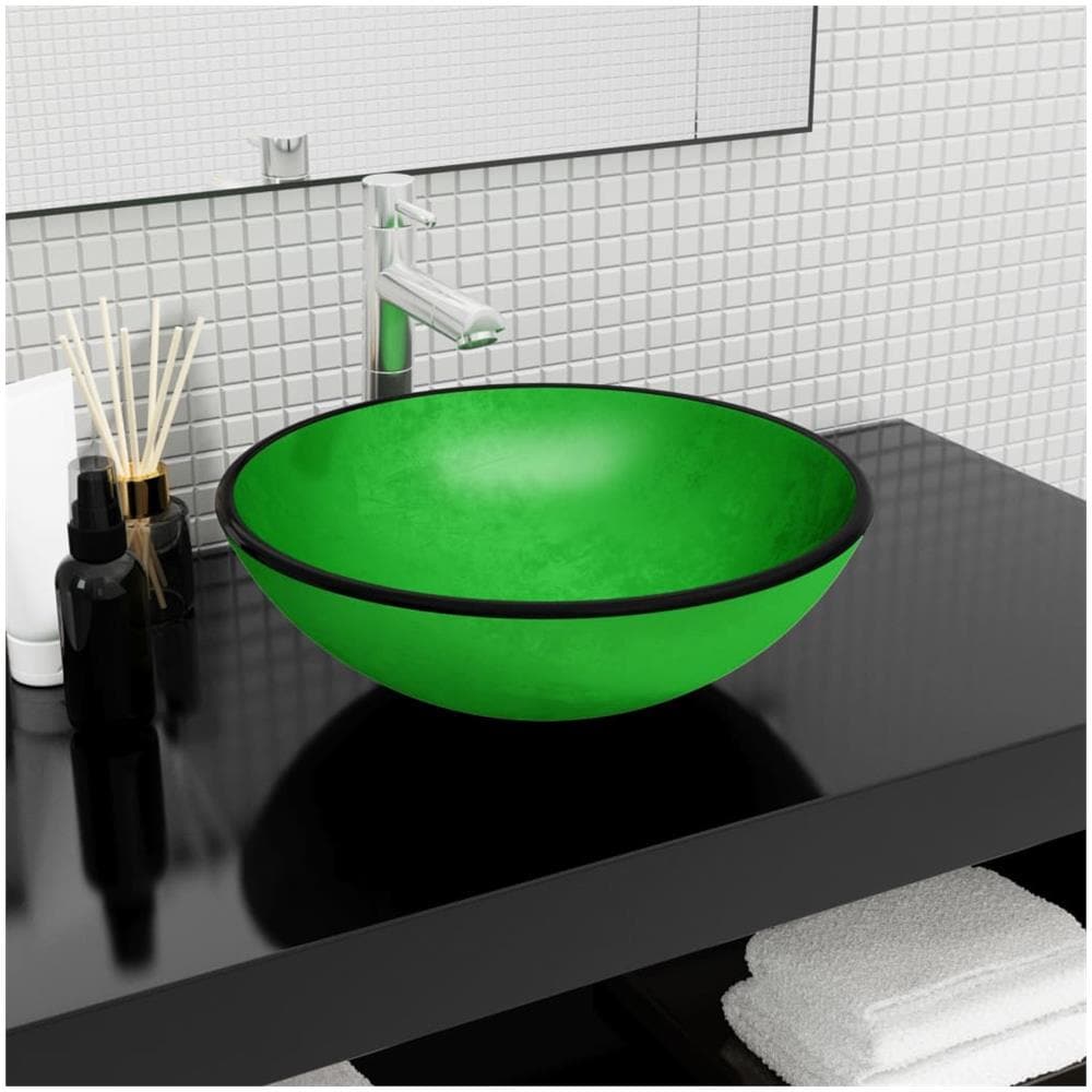Lavandino In Vetro Temperato 42x14 Cm Verde - Foto 1