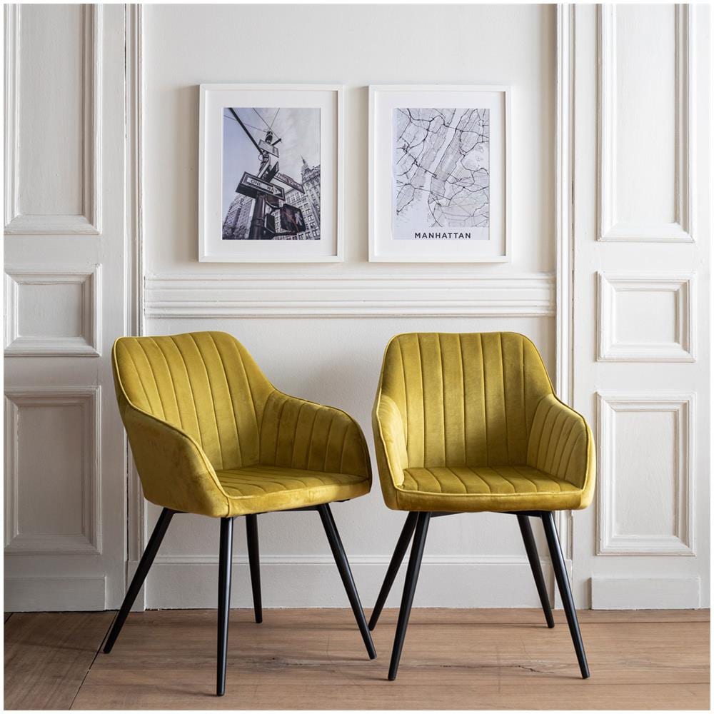 Set Di 2 Sedie Bertille In Velluto Senape - Foto 2