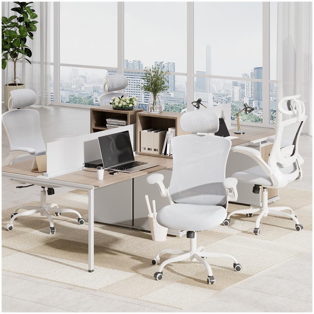 Sedia Da Ufficio - Sedia Ergonomica Con Poggiatesta, Supporto Lombare, Braccioli Ripiegabili E Funzione Dondolo 140°, Colore Bianco - Foto 8