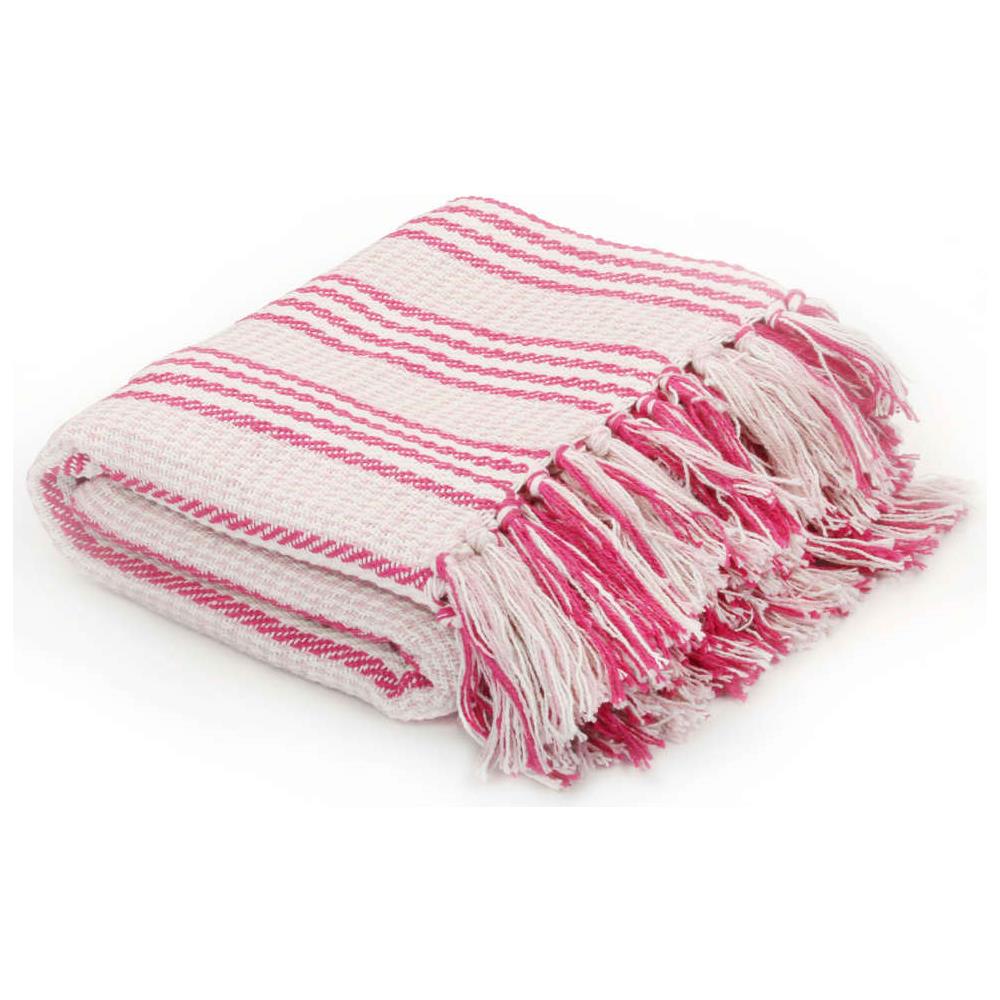 Copriletto In Cotone A Strisce 125x150 Cm Rosa E Bianco - Foto 1