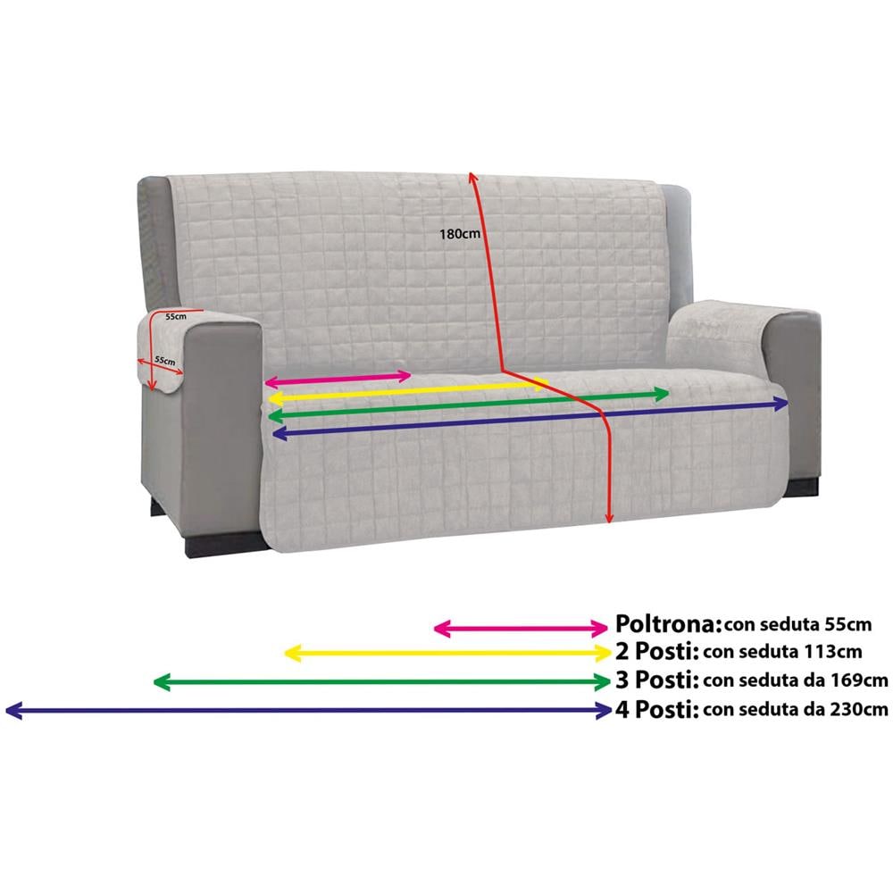 Copridivano E Copripoltrona Trapuntato Reversibile Modello Kino Colore Grigio Poltrona Grigio - Foto 2