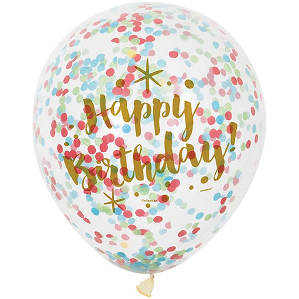 Unique - 6 Palloncini Happy Birthday Con Coriandoli Multicolor - Foto 1