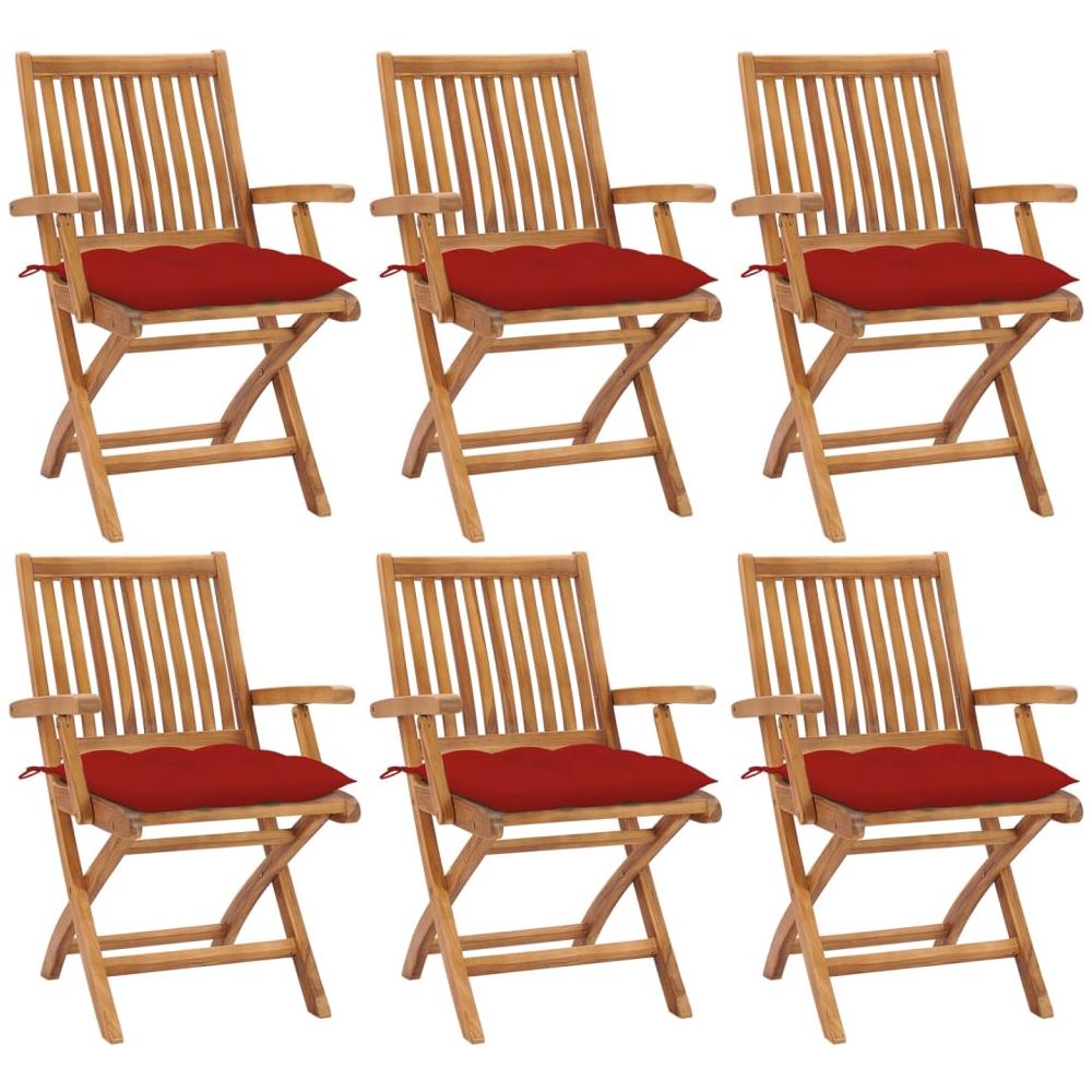 Sedie da Giardino Pieghevoli con Cuscini 6 pz Massello di Teak - Foto 1