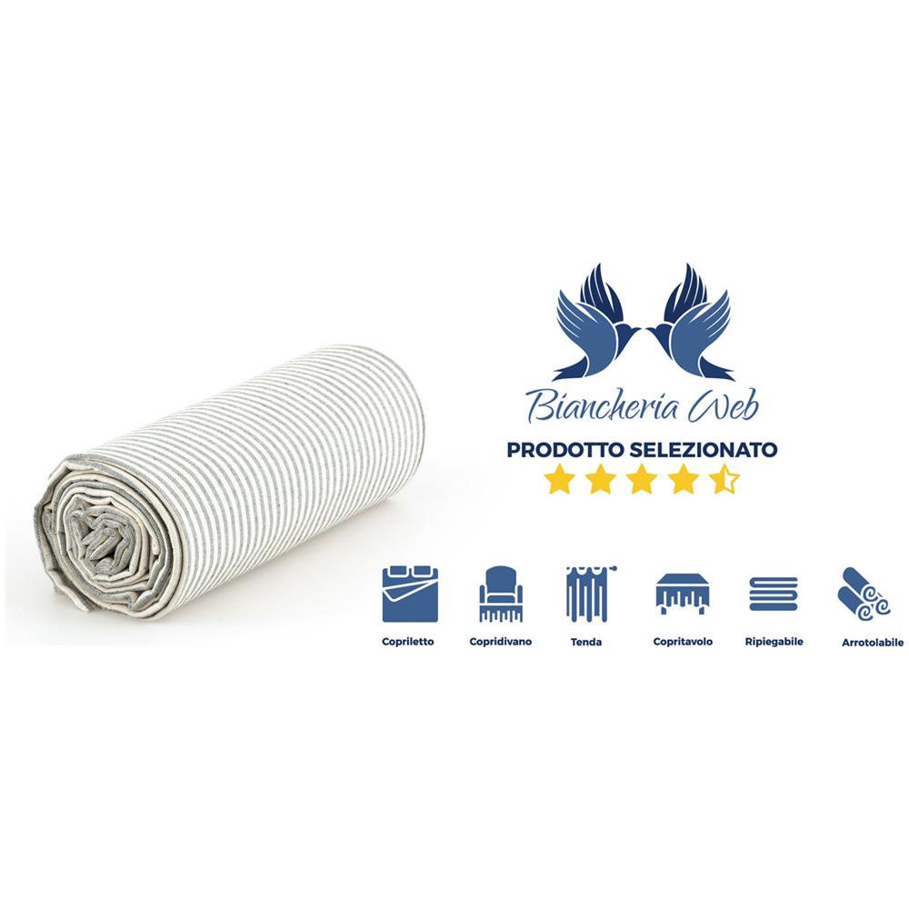 Telo Arredo Granfoulard Copritutto Cotone Made Italy Vari Disegni Arredatutto Copriletto Multiuso 1 Piazza Vanessa Grigio - Foto 2