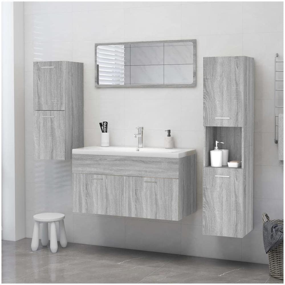 Armadietto Bagno Grigio Sonoma 30x30x130cm In Legno Multistrato - Foto 3