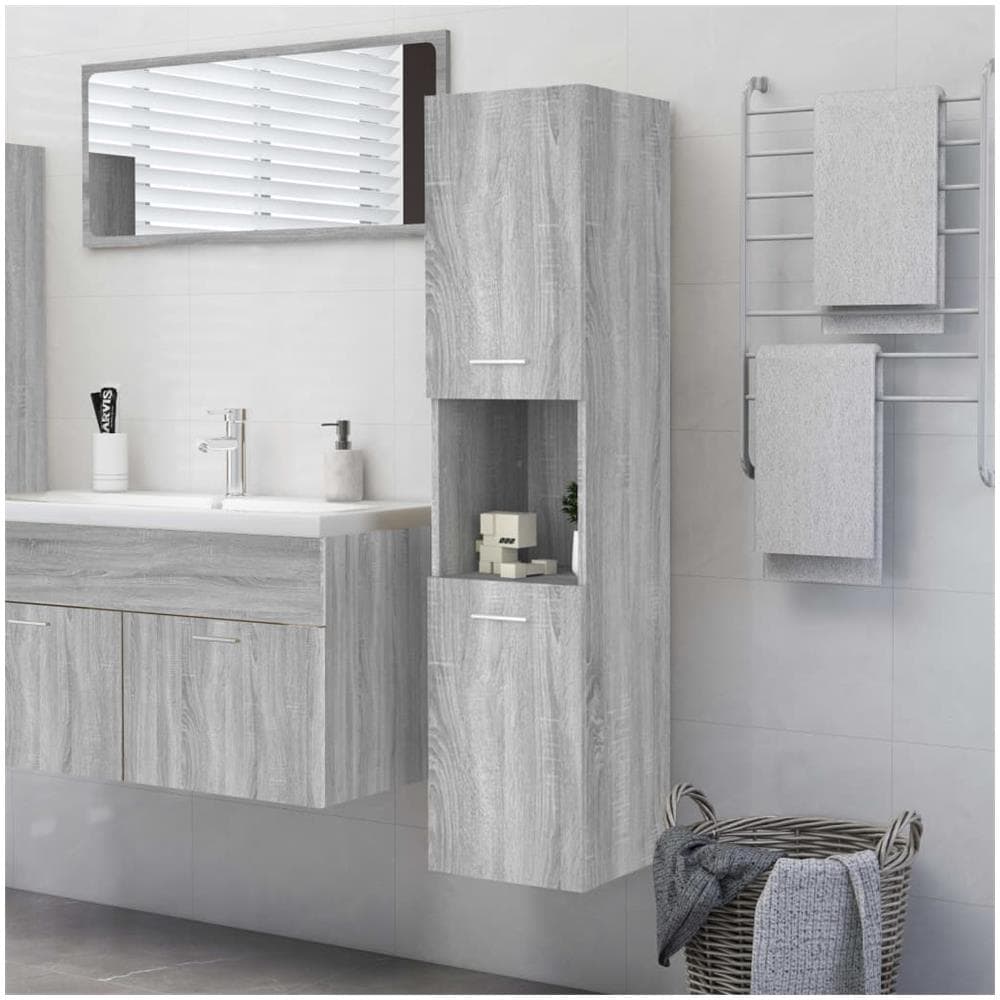 Armadietto Bagno Grigio Sonoma 30x30x130cm In Legno Multistrato - Foto 1