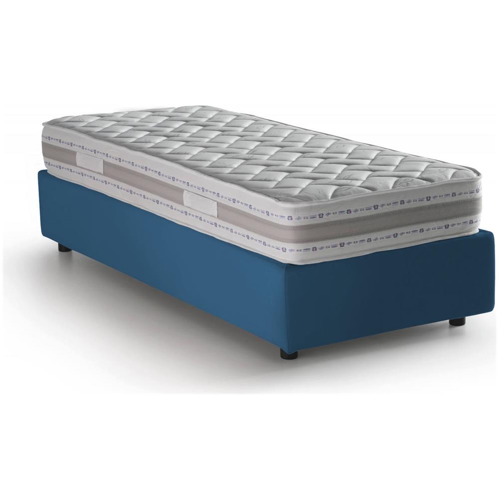 Letto Singolo Caterina, Letto Contenitore Con Rivestimento In Tessuto, 100% Made In Italy, Apertura Frontale, Adatto Per Materasso Cm 80x200, Blu - Foto 2
