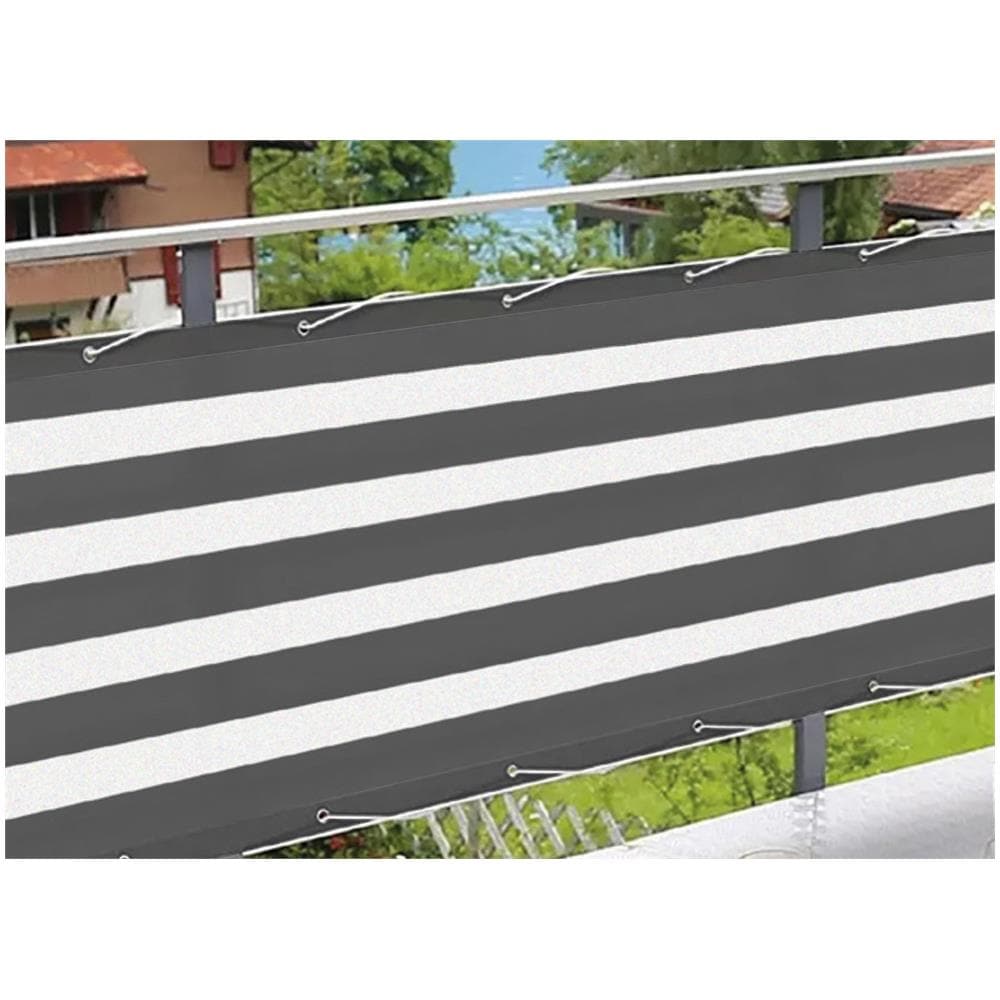 Telo Frangivista Vento Copribalcone Ringhiera Esterno Giardino Righe Bianco Grigio Con Occhielli - Foto 1