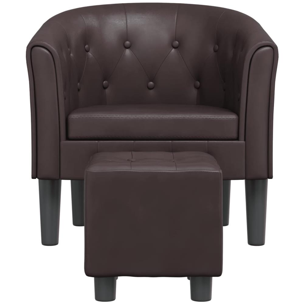 Poltrona A Pozzetto Con Poggiapiedi Marrone In Similpelle - Foto 3