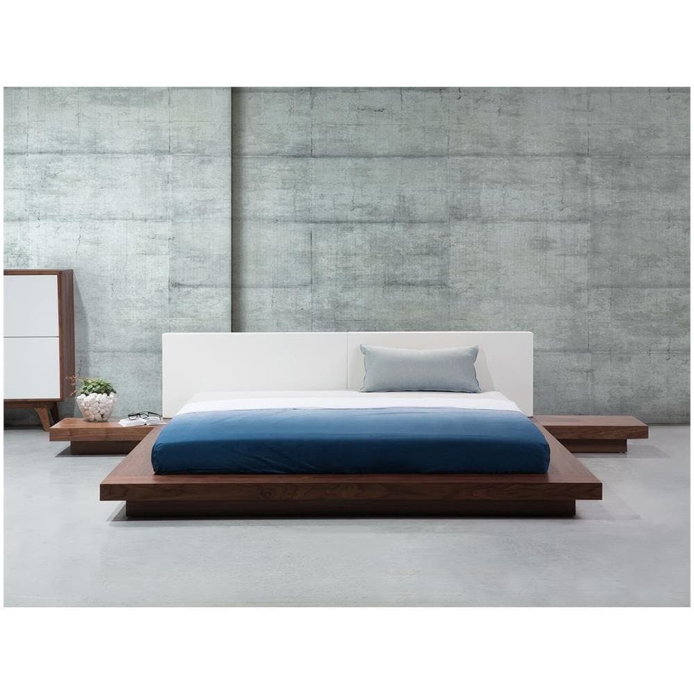 Letto Matrimoniale Con Testata In Pelle Sintetica Marrone Con Led 180 X 200 Cm Zen - Foto 2