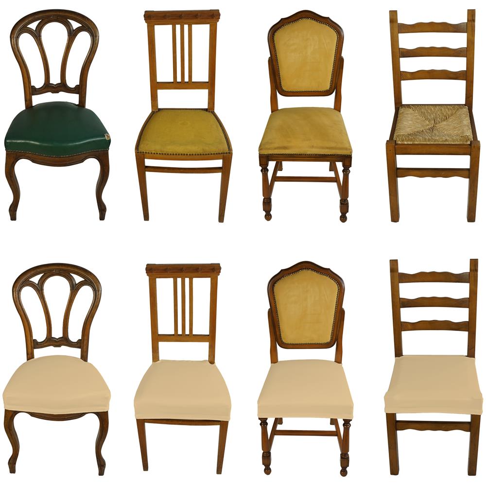 Set 4 Coprisedia Universale Senza Schienale Subito Fatto Per Sedie Da Ufficio, Cucina, Sala Da Pranzo, Camera, Hotel O Ristorante In Tessuto Super Elasticizzato Made In Italy Panna - Foto 1