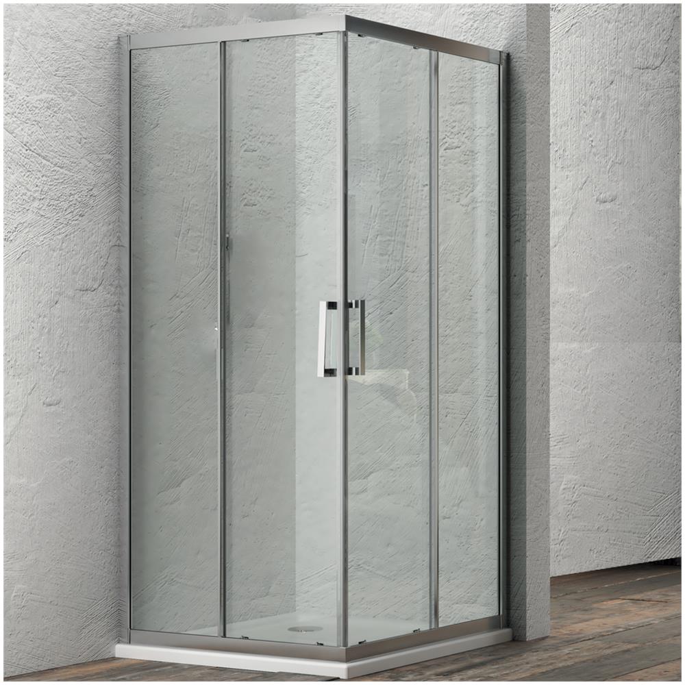 Box Cabina Doccia Angolare Corner Due Ante Scorrevoli Cristallo Temprato *** Misure : 77-79x77-79xh195 Cm Trasparente - Foto 2