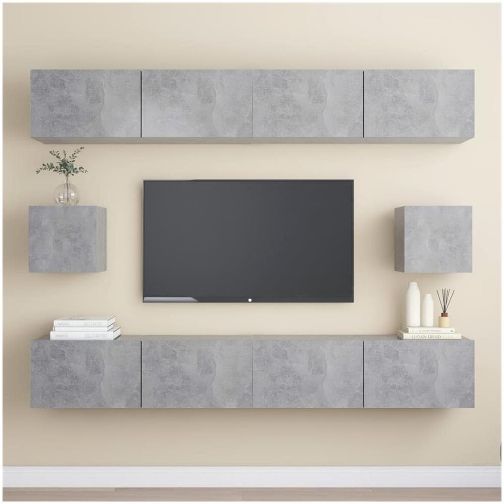Set Mobili Tv 6 Pz Grigio Cemento In Truciolato - Foto 1