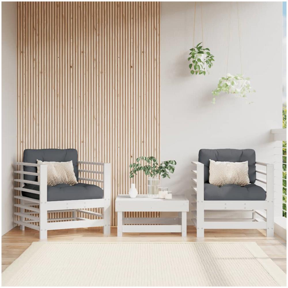 Sedie Da Giardino Con Cuscini 2pz Legno Massello Di Pino Bianco - Foto 1