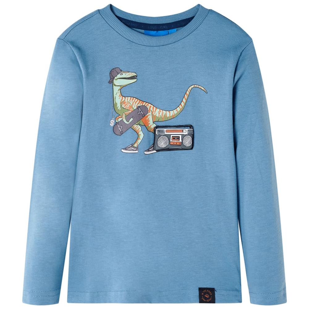 Maglietta Da Bambino A Maniche Lunghe Stampa Dinosauro Blu Medio 104 - Foto 1