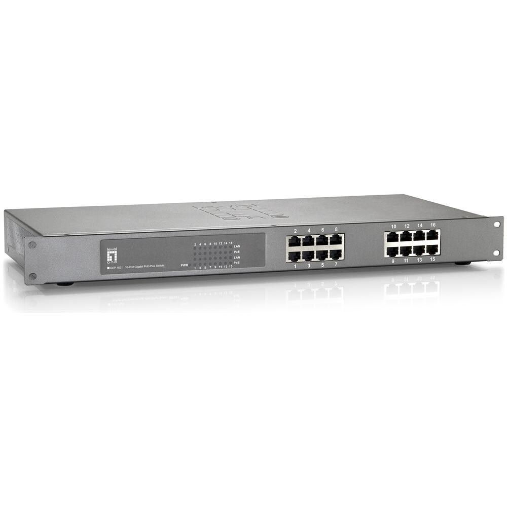 Ethernet Switch LevelOne GEP-1621 16 Porte - 16 x POE+ - 10/100/1000Base-T - Rack-Montabile, Desktop - Foto 2