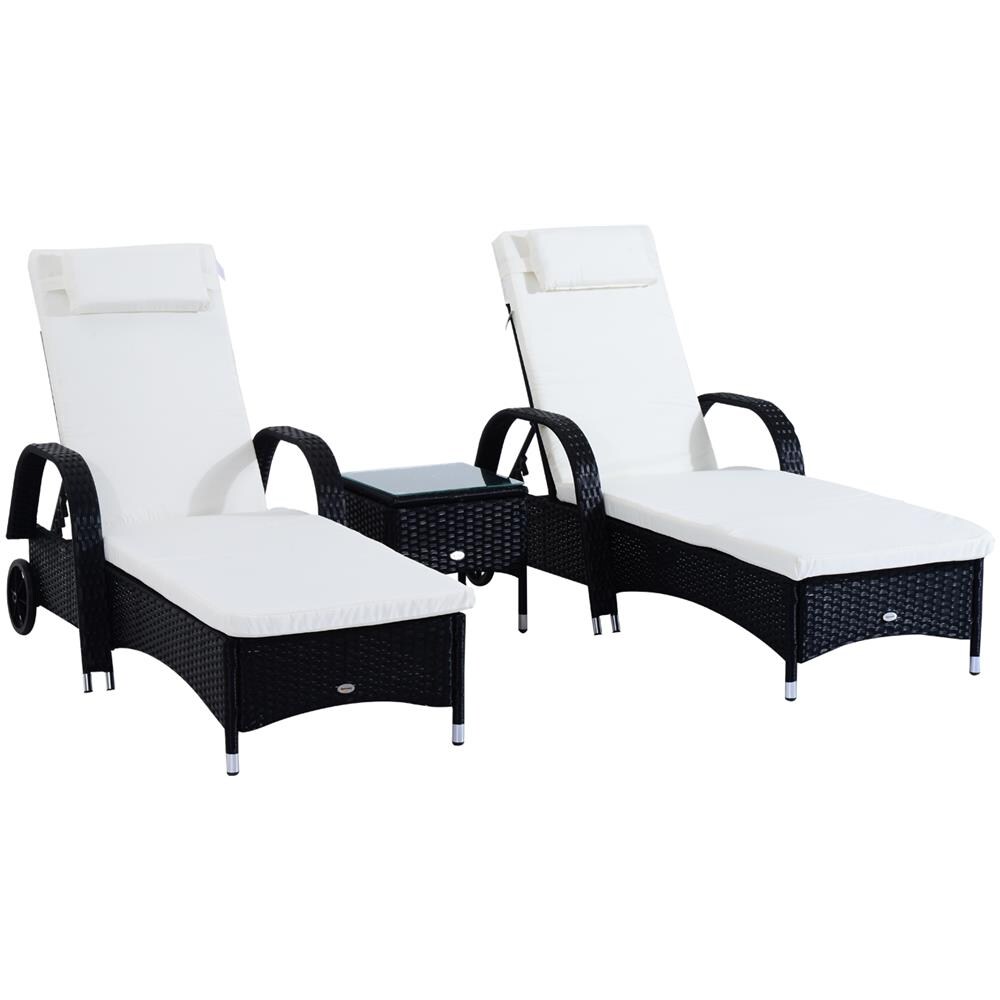 Set 2 Sdraio Lettino Prendisole In Rattan Con Materassino Imbottito E Tavolino, Nero - Foto 1