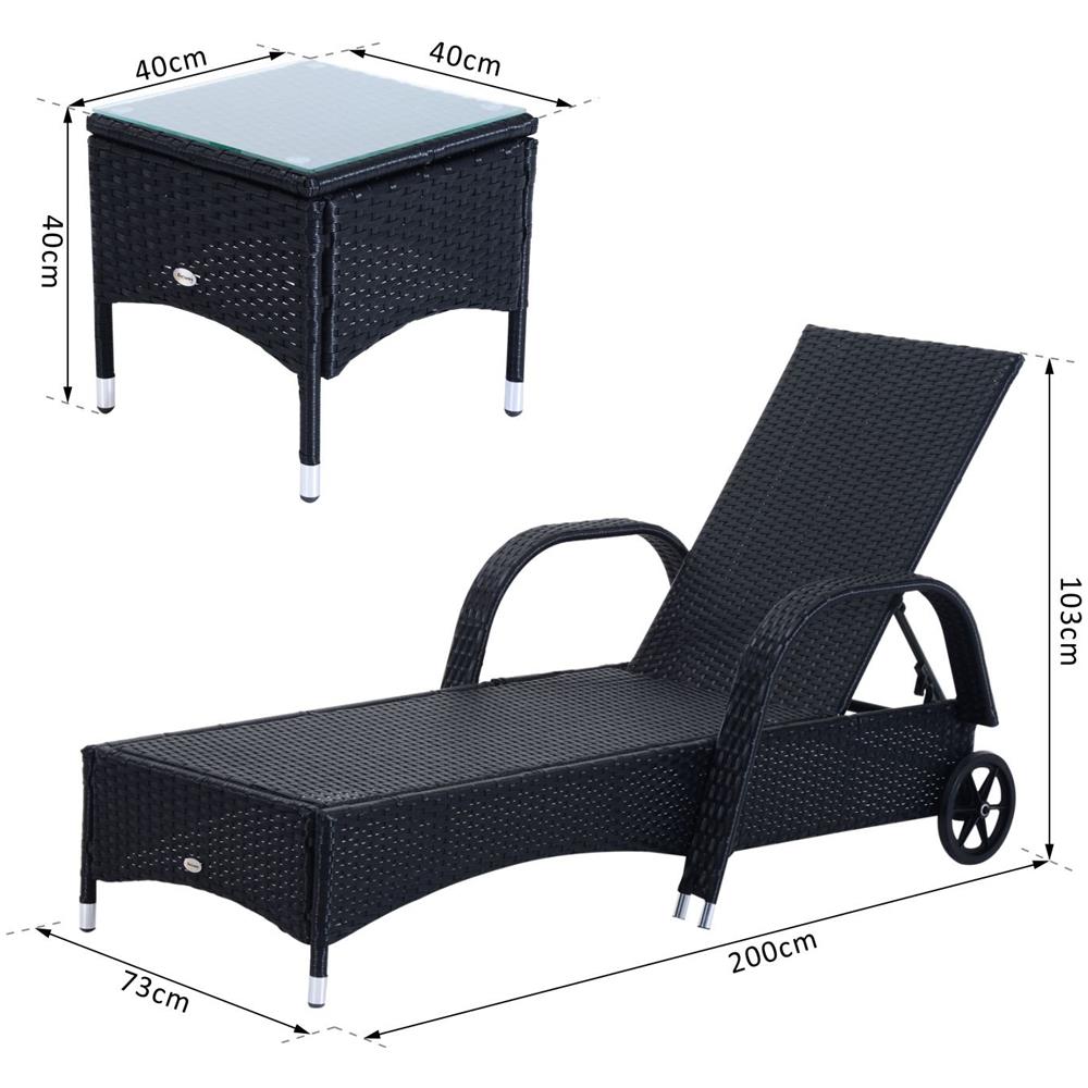 Set 2 Sdraio Lettino Prendisole In Rattan Con Materassino Imbottito E Tavolino, Nero - Foto 3