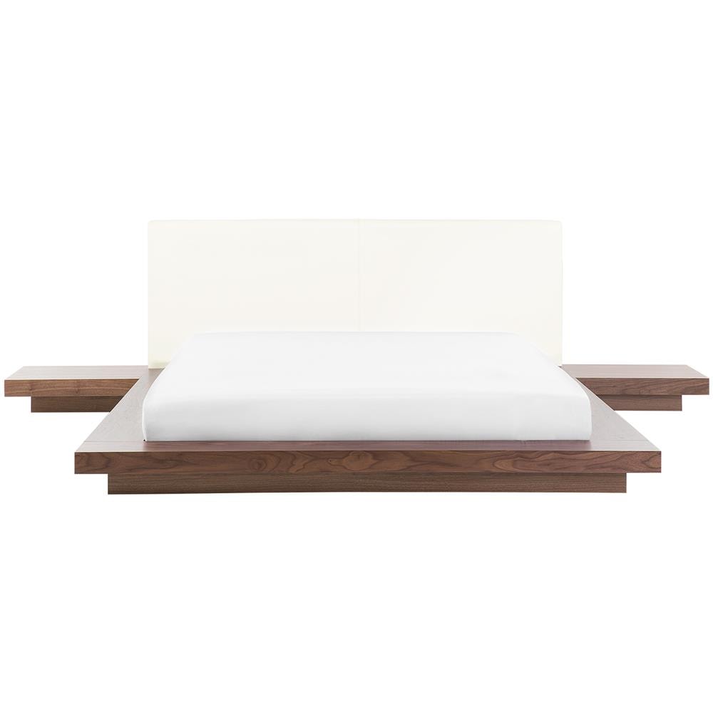 Letto Matrimoniale Con Testata In Pelle Sintetica Marrone Con Led 160 X 200 Cm Zen - Foto 1