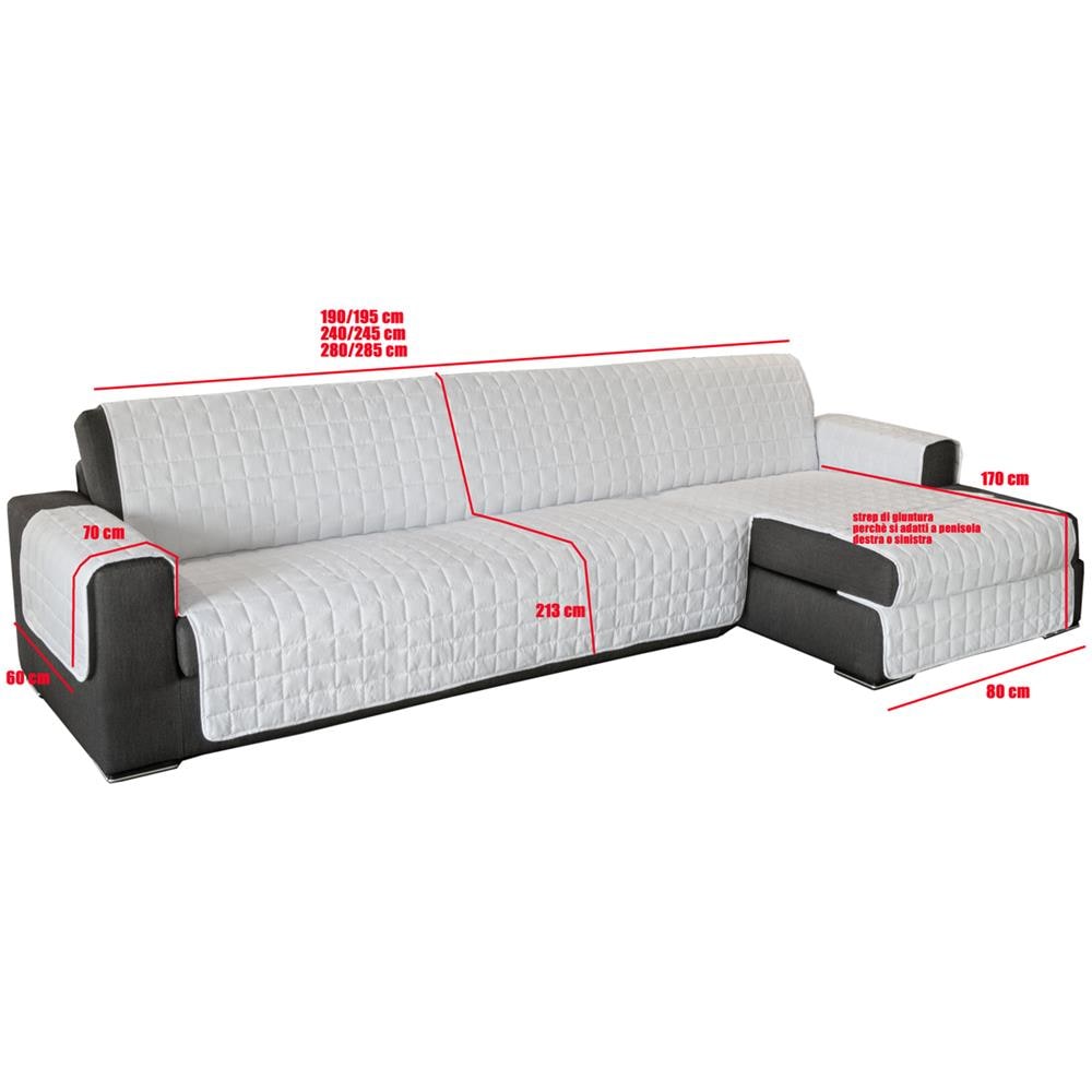 Copridivano Trapuntato Antimacchia Per Divani Con Penisola Dis. Reticolo Tortora 190-195 Cm Tortora - Foto 2