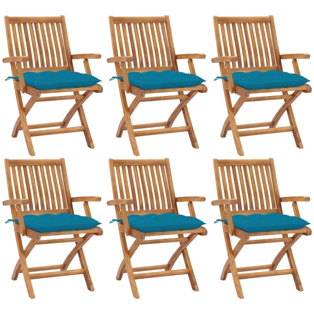 Sedie da Giardino Pieghevoli con Cuscini 6 pz Massello di Teak - Foto 1