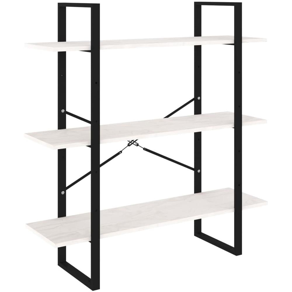 Libreria A 3 Ripiani Bianca 100x30x105 Cm In Massello Di Pino - Foto 2