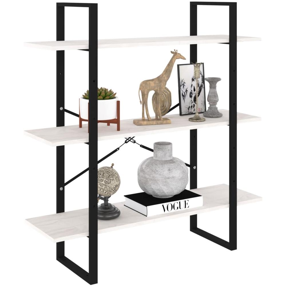 Libreria A 3 Ripiani Bianca 100x30x105 Cm In Massello Di Pino - Foto 3