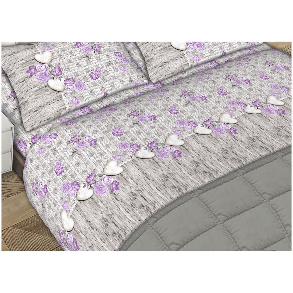 Completo Lenzuola Letto Matrimoniale 100% Cotone Made Italy Dis. Lara Cn 2 Piazze Lilla - Foto 2