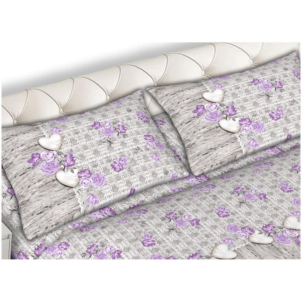 Completo Lenzuola Letto Matrimoniale 100% Cotone Made Italy Dis. Lara Cn 2 Piazze Lilla - Foto 6