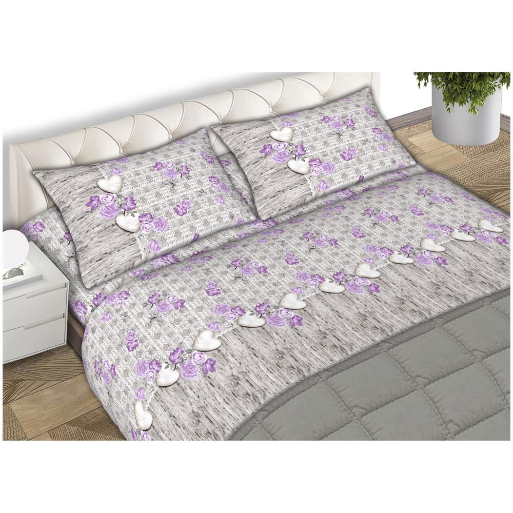 Completo Lenzuola Letto Matrimoniale 100% Cotone Made Italy Dis. Lara Cn 2 Piazze Lilla - Foto 1